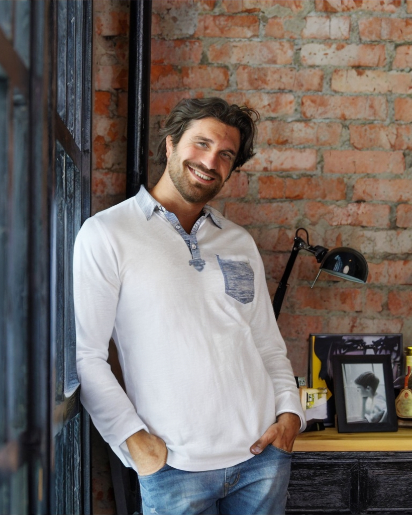 ZIMEGO Men's Casual Long Sleeve Color Contrast Placket Pocket Polo Shirt