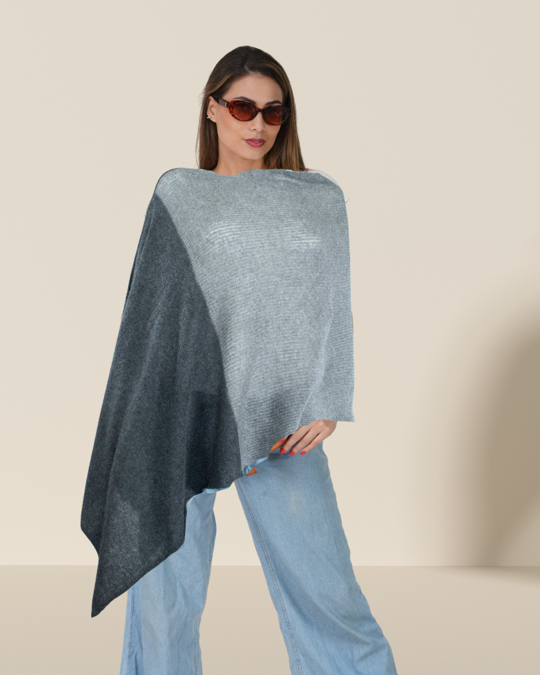Portolano 100% Italian Cashmere Two-Tone Poncho