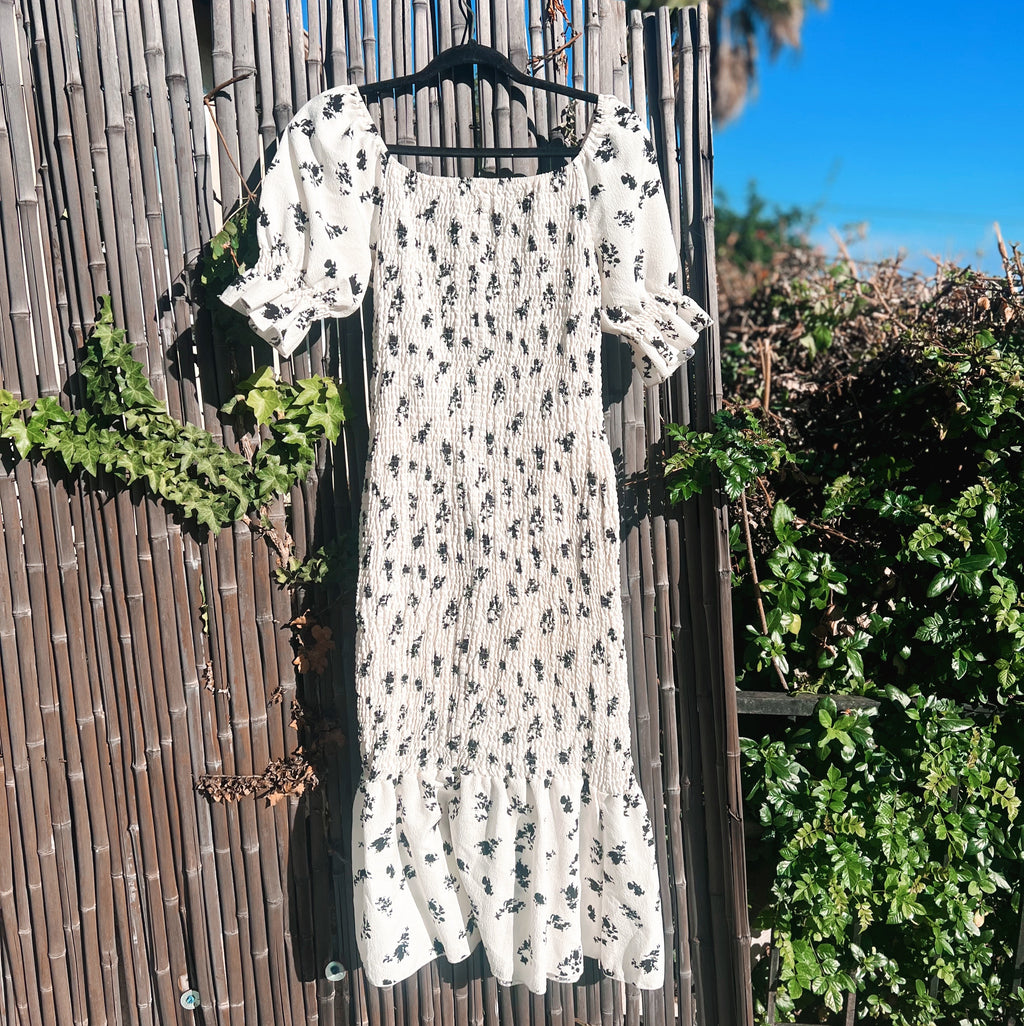 Pre-Loved Floral Shirred Puff Sleeve Mermaid Dress