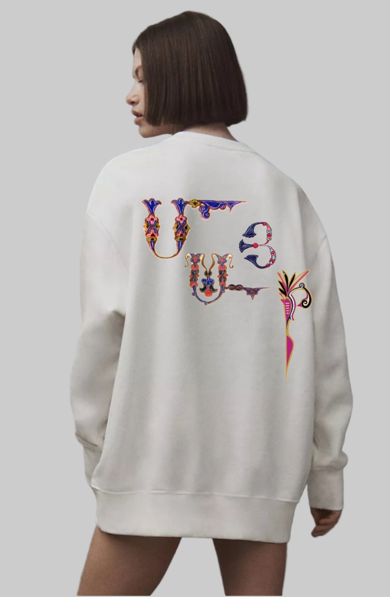 WO|MN 100% Cotton Fleece Oversized Sweatshirt (Dress) - Ivory