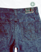 The FUBU Vintage Y2K Embroidered Pocket Dark Wash Denim Shorts