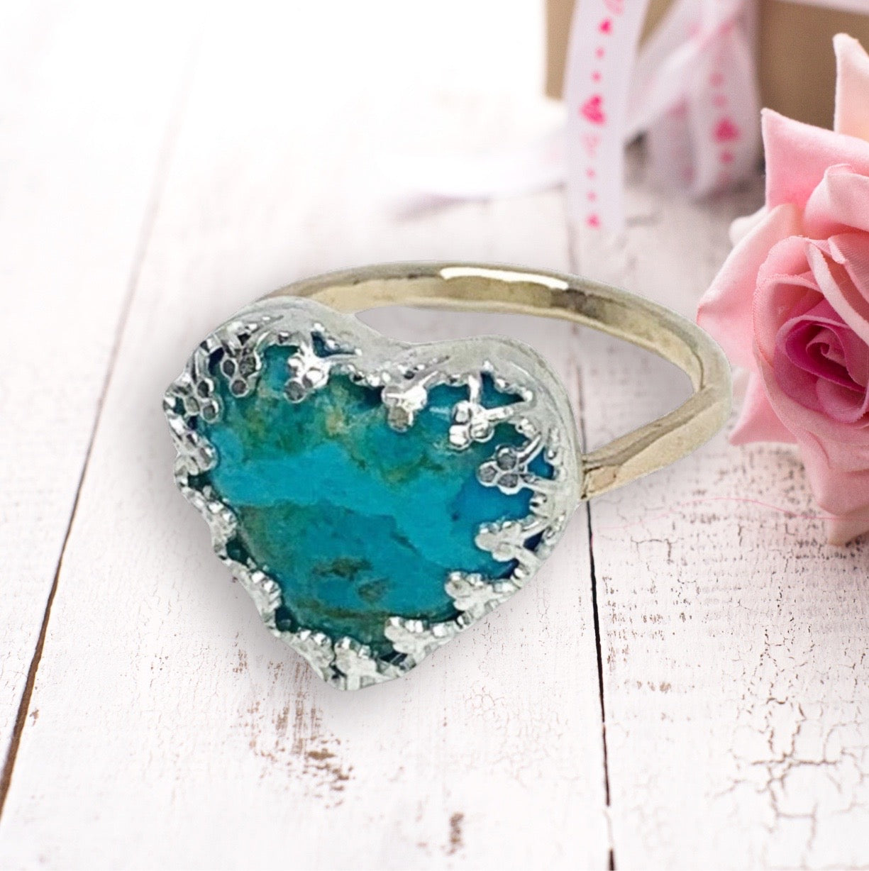 Handmade Turquoise Heart Ring #114 – Made to Order