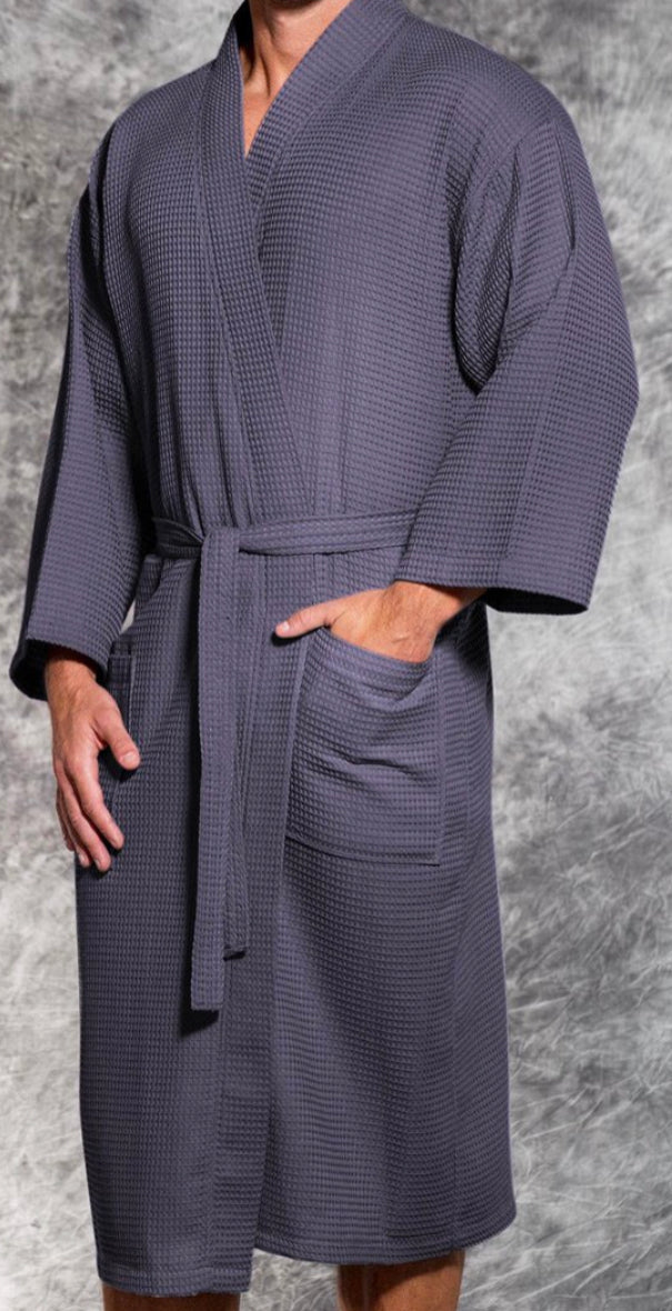 Waffle Spa Bath Kimono Long Robe-5
