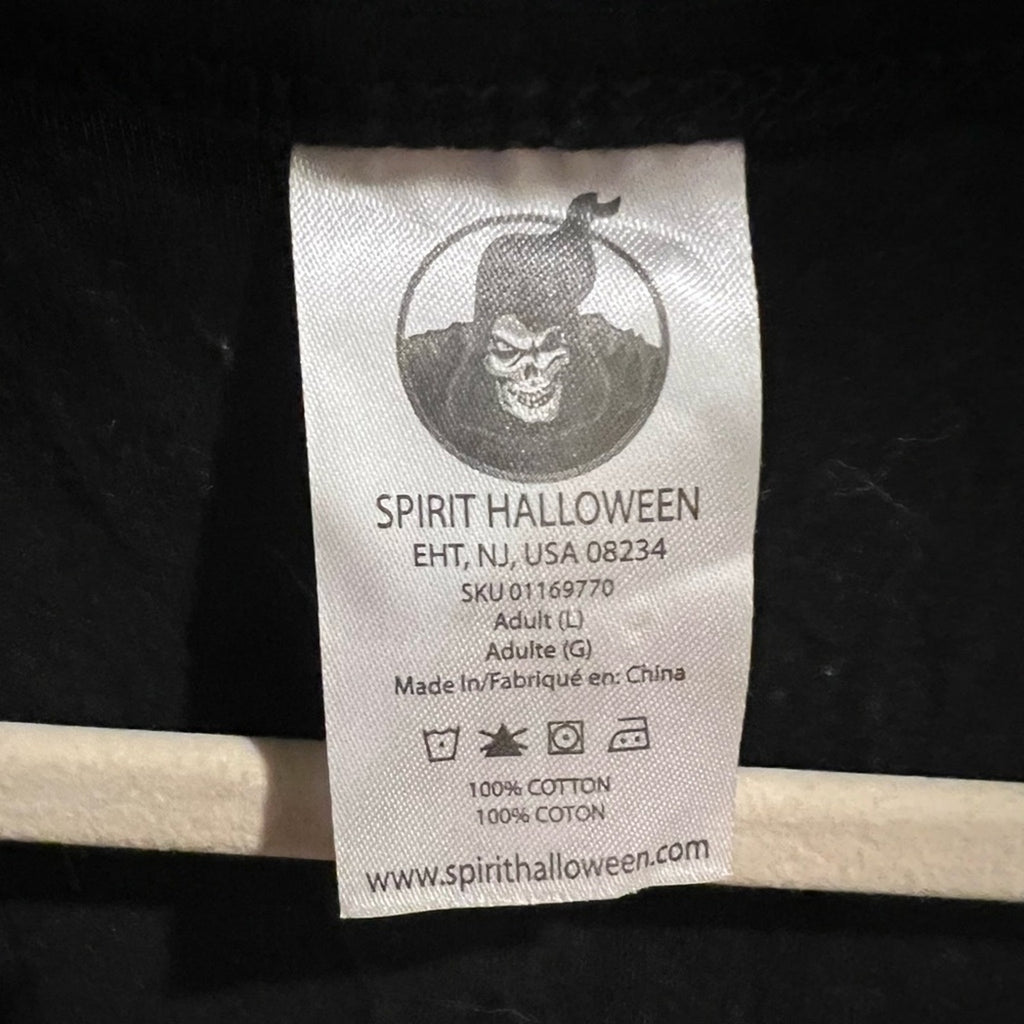 Label with 'Spirit Halloween' branding on a dark background