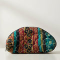 Colorful patterned fabric pouch on a white background