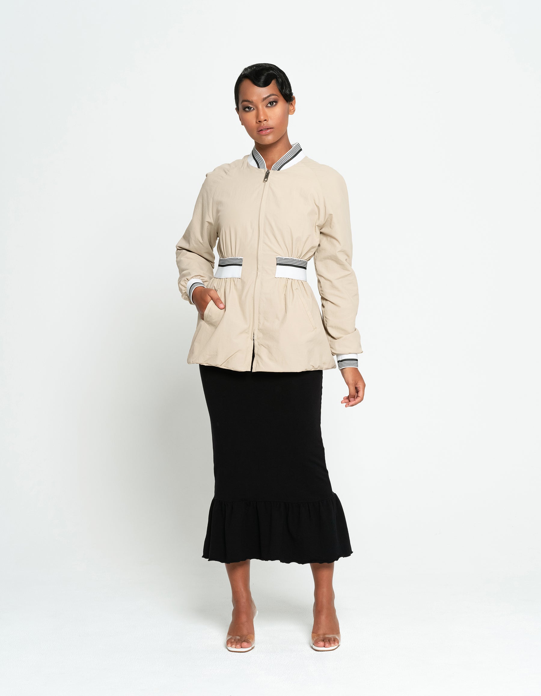 Kamala Recycled Windbreaker Bomber Jacket – Beige
