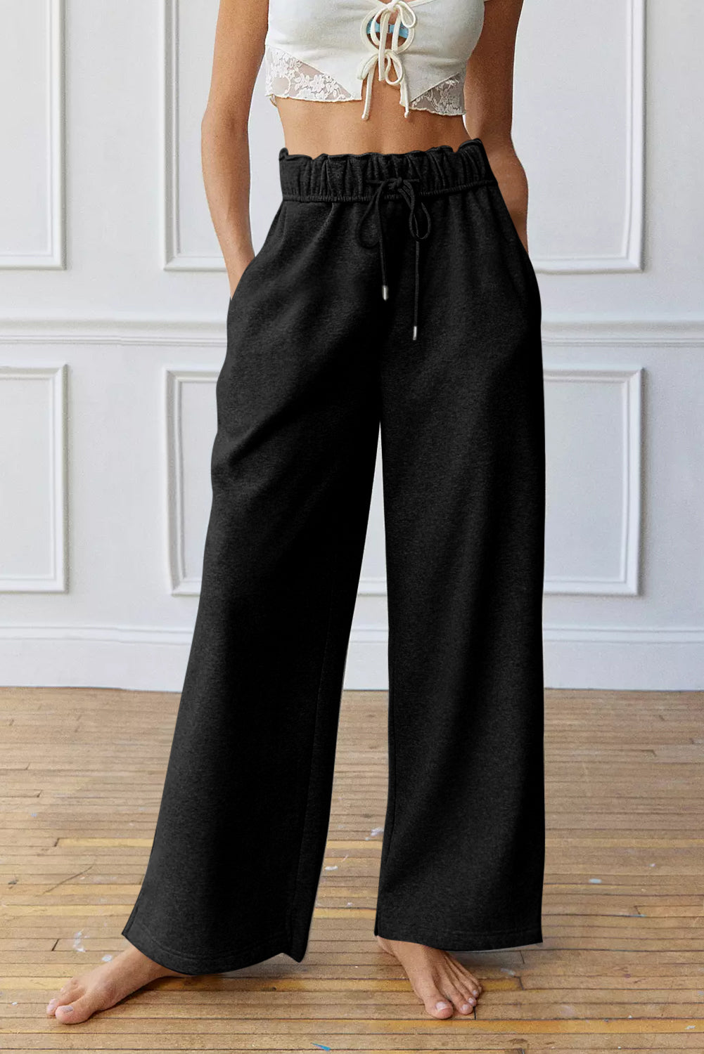 Greta Elastic High Waist Drawstring Sweatpants-0
