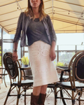 Lined Lace Pencil Midi Skirt - White