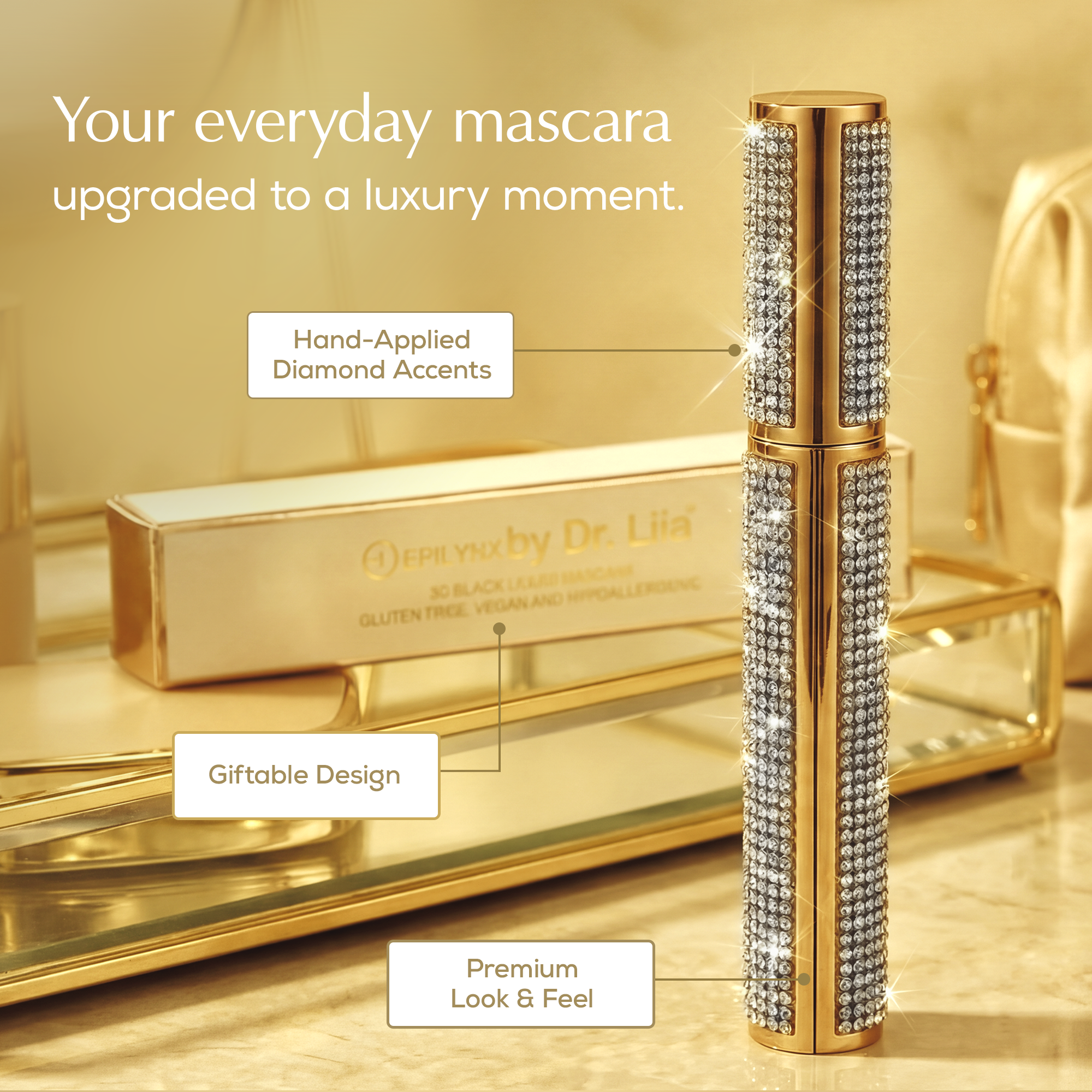 Mega Volume Vegan Smudge-Proof Mascara with Handmade Rhinestone Case
