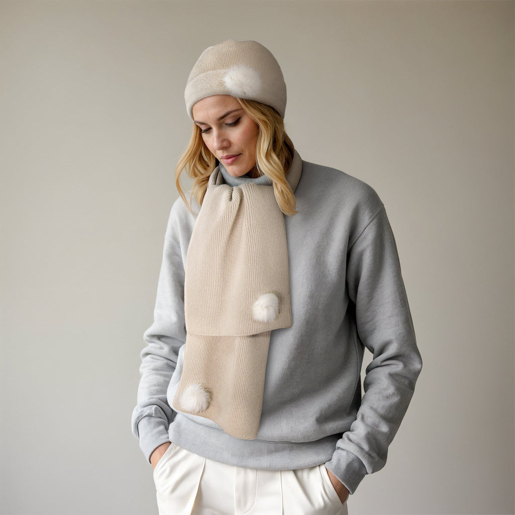 CASHMERE HAT WITH FUR POM-0