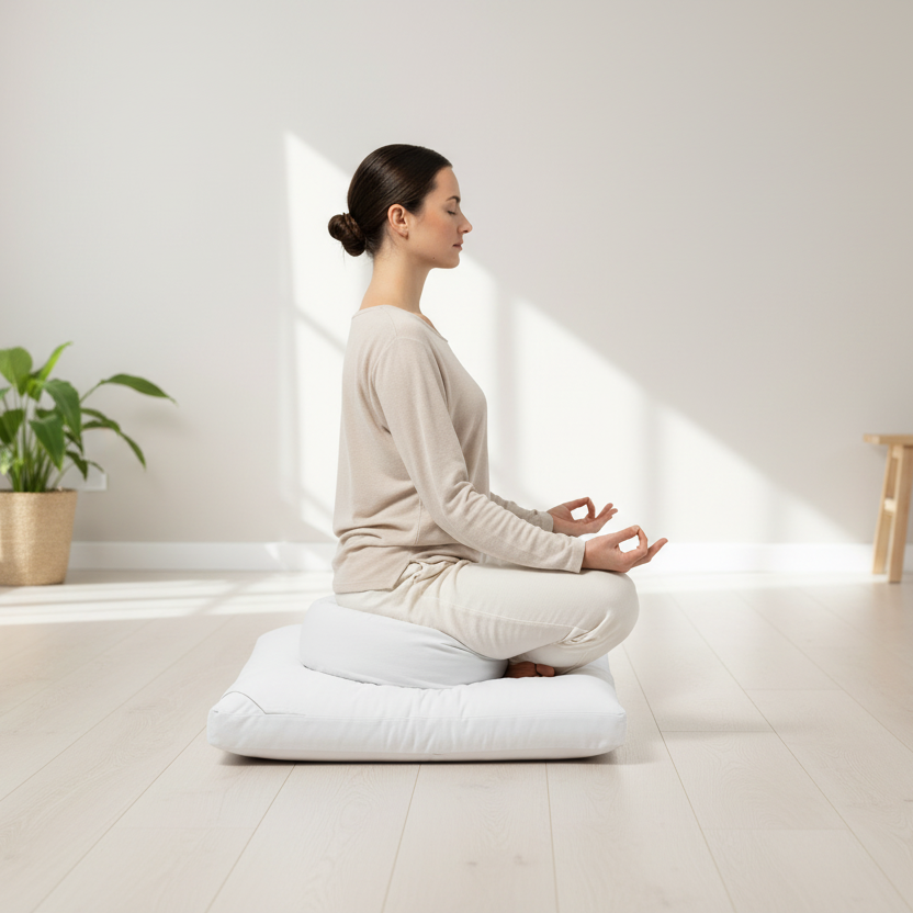Meditating on Renoo meditation cushions
