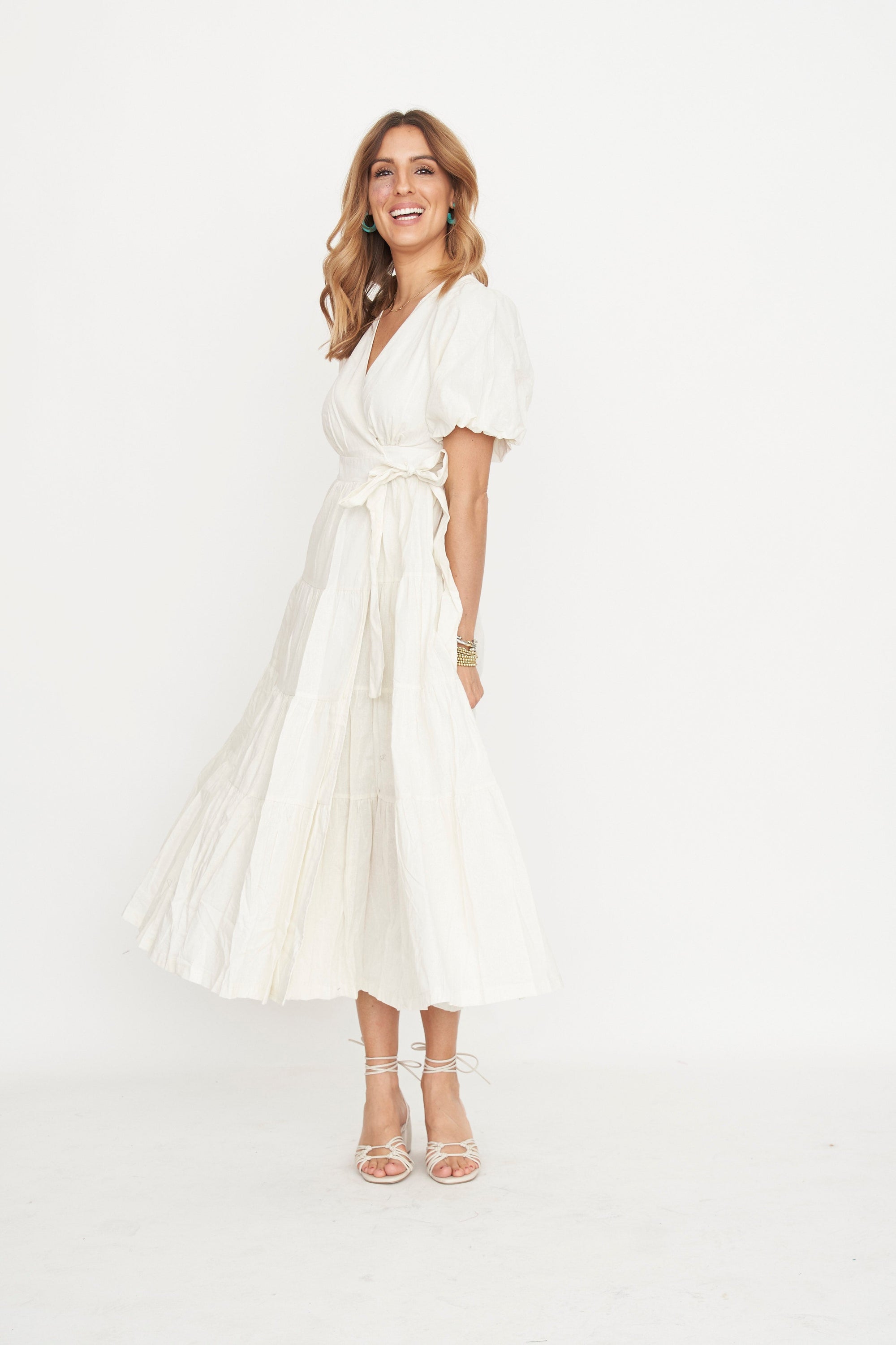 Tiered midi dress with functional side pockets