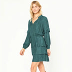 Anthropologie Current Air Pleated Tiered Jacquard Mini Dress – Jade Green