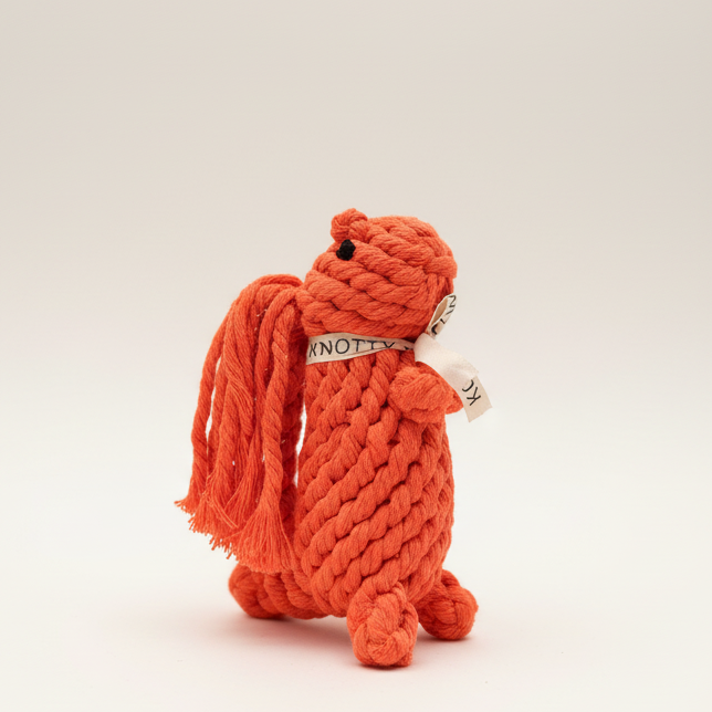 Orange knotted toy on a beige background