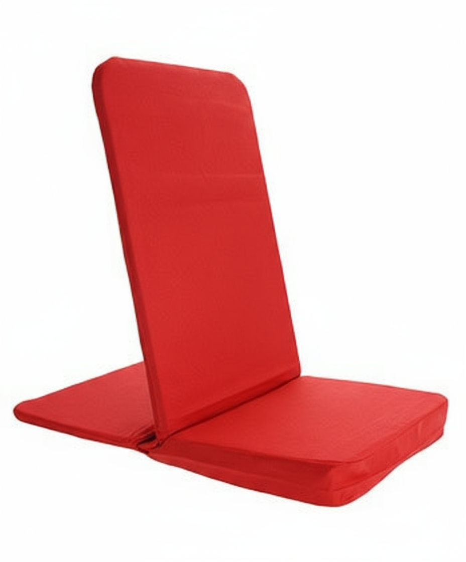 Red folding chair cushion on a white background