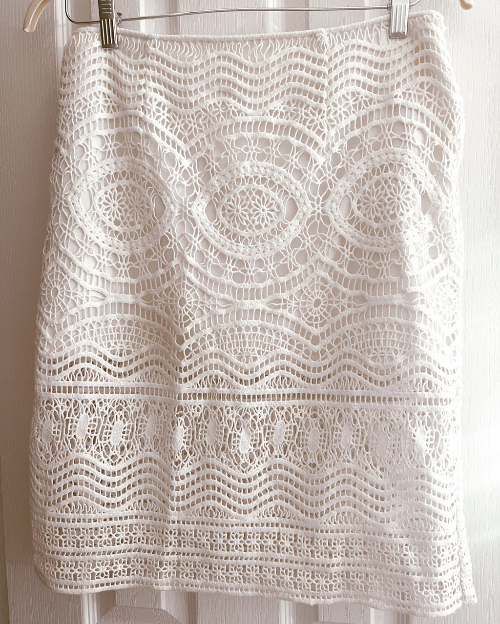 Openwork Crochet Style Lace Skirt in White – Back
