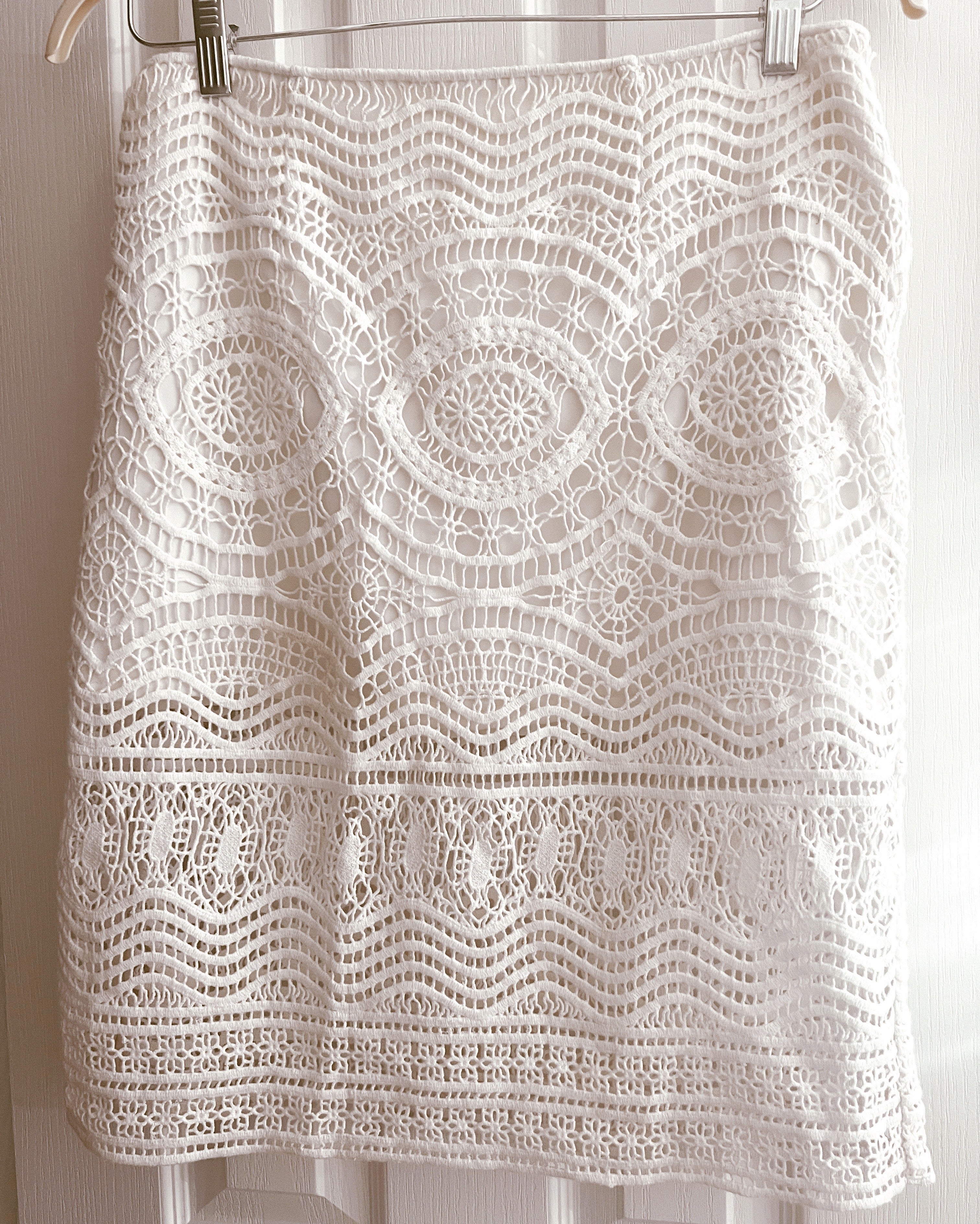 Openwork Crochet Style Lace Skirt in White – Back
