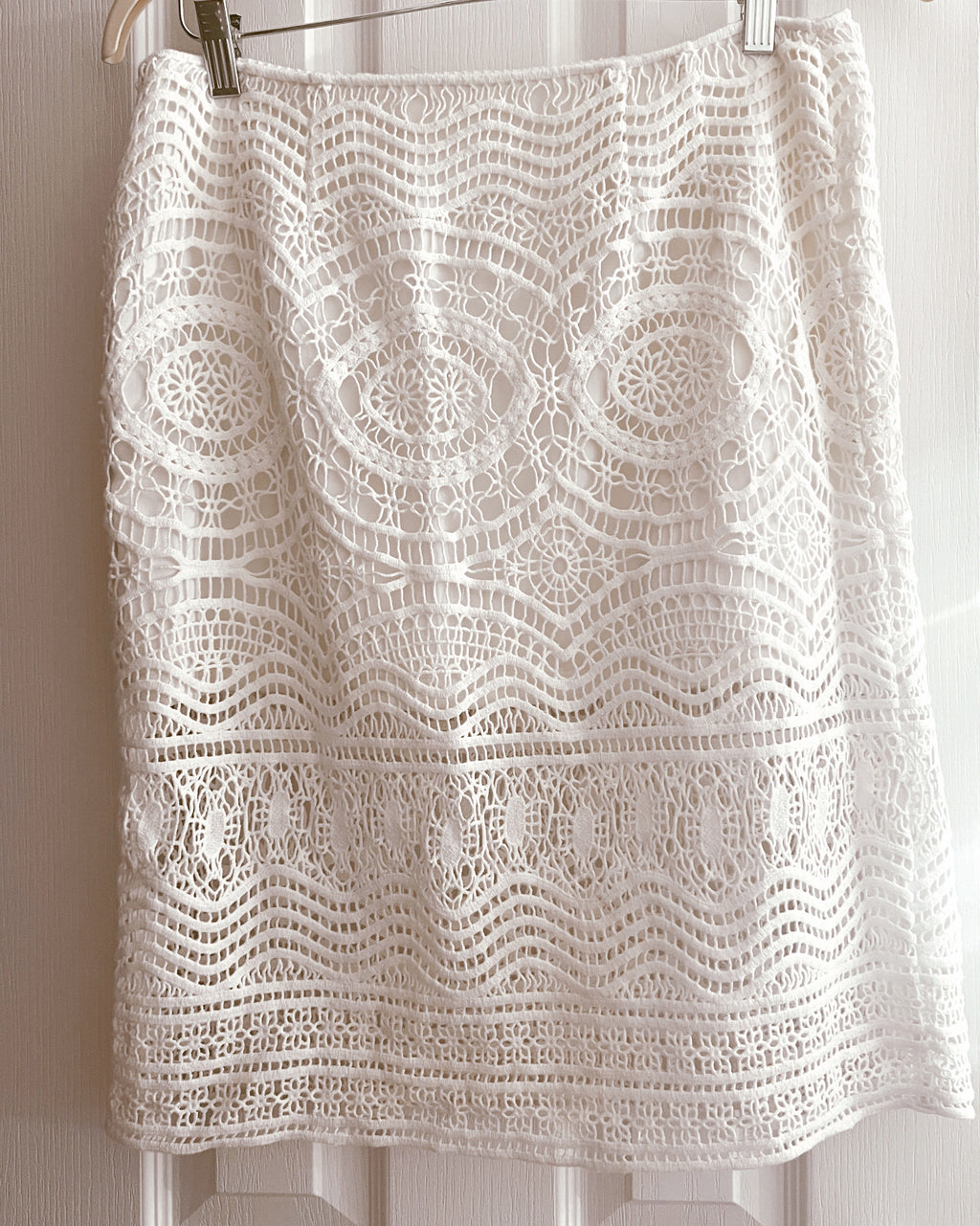 Openwork Crochet Style Lace Skirt in White – Front