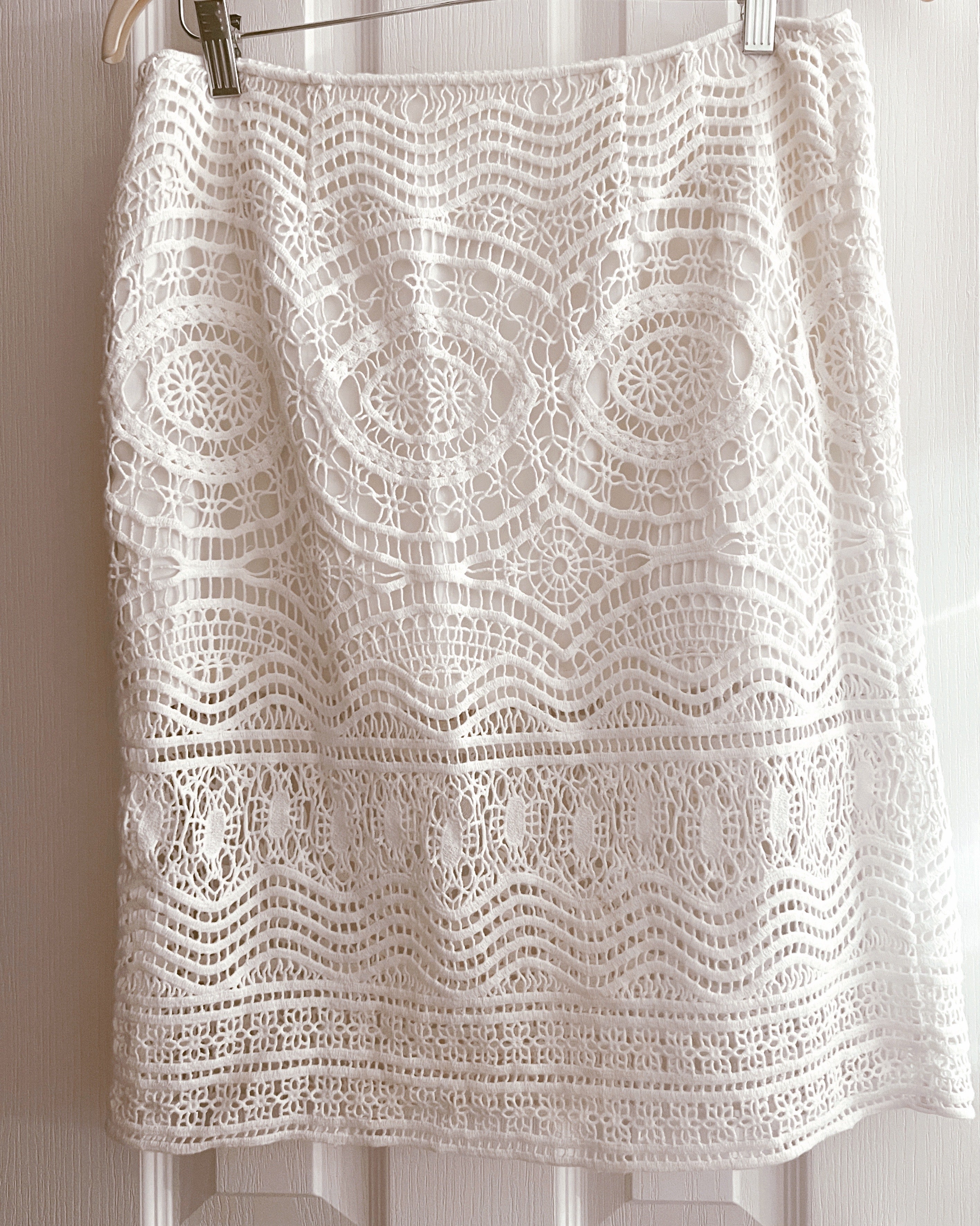 Openwork Crochet Style Lace Skirt in White – Front