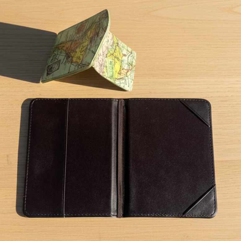 Passport holder inside view and luggage tag