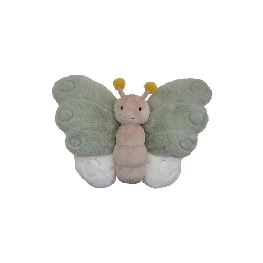 Plush toy with green butterfly wings on a white background