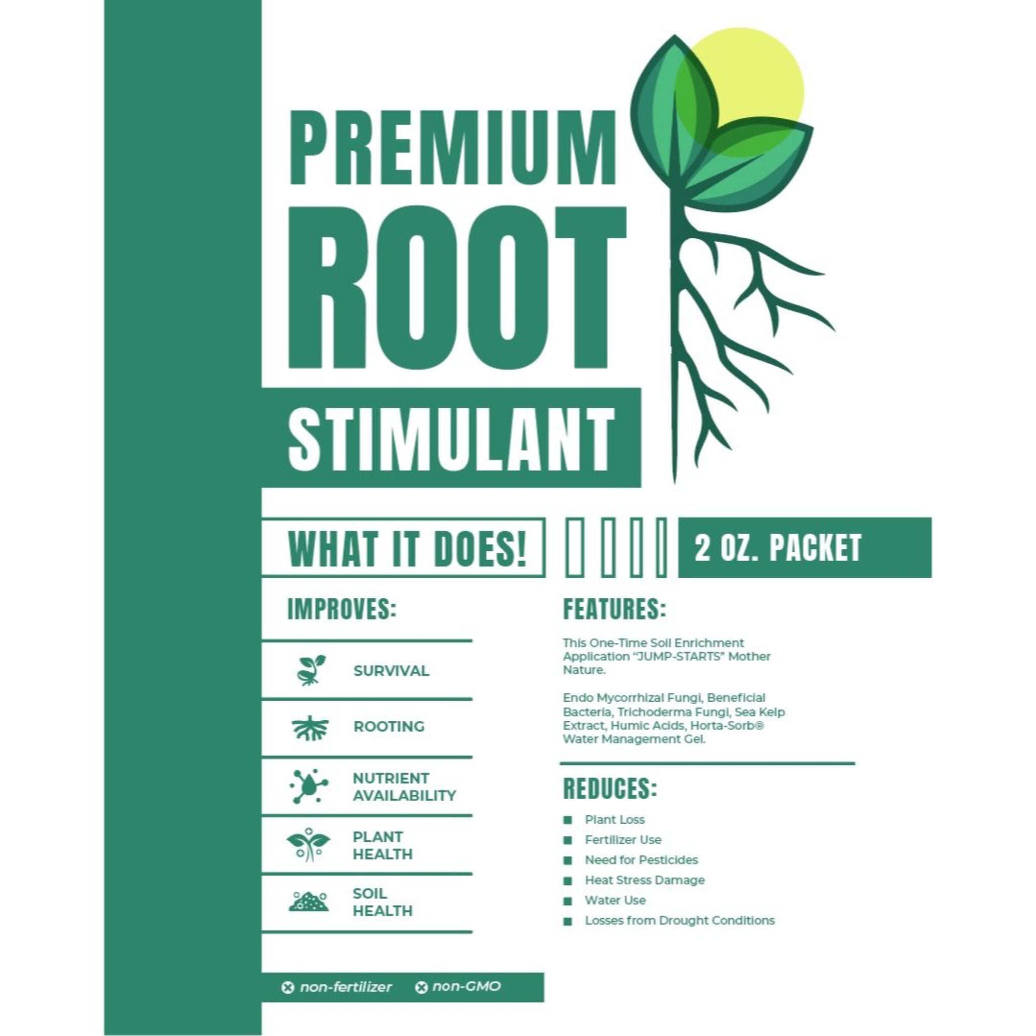 Premium root stimulant packaging with green and white design