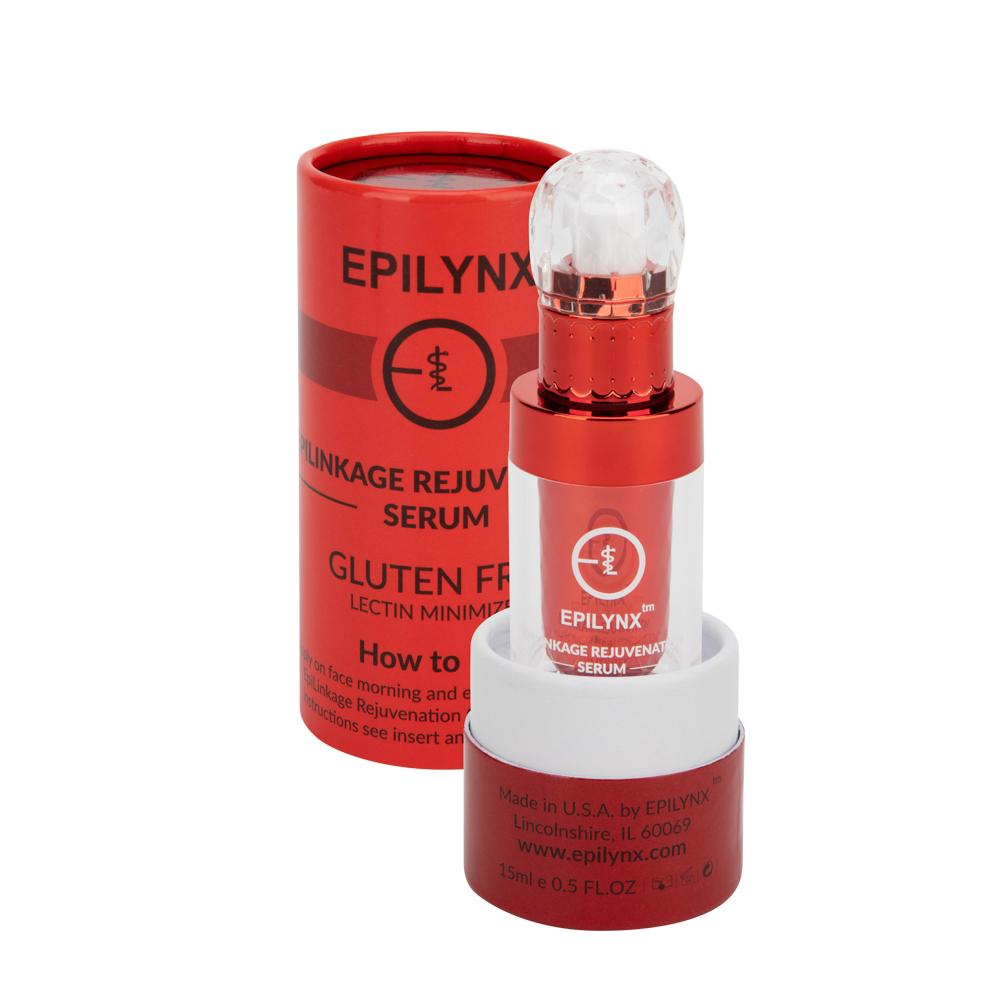 Epilynx skincare serum with red packaging on a white background
