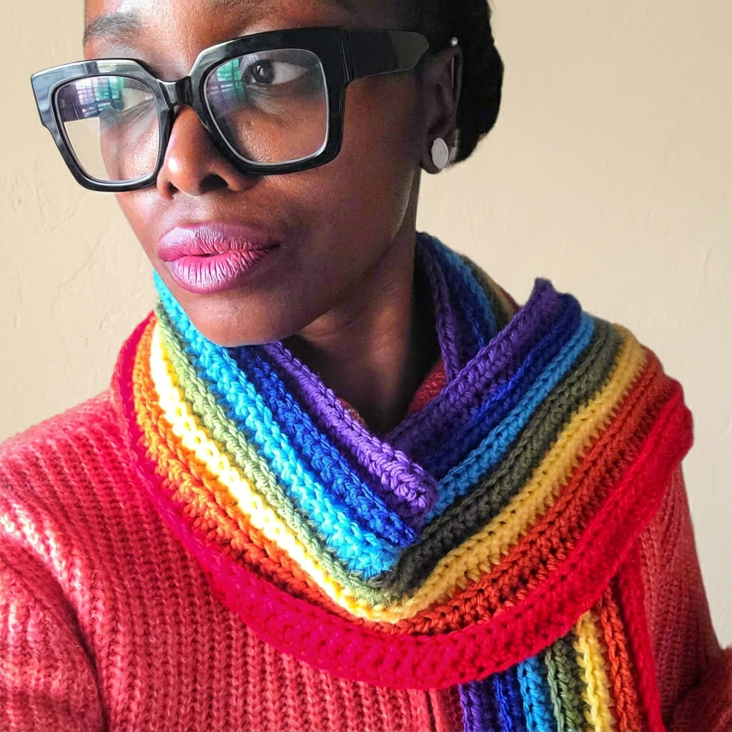 The AMITOLA Handmade Ribbed Rainbow Scarf