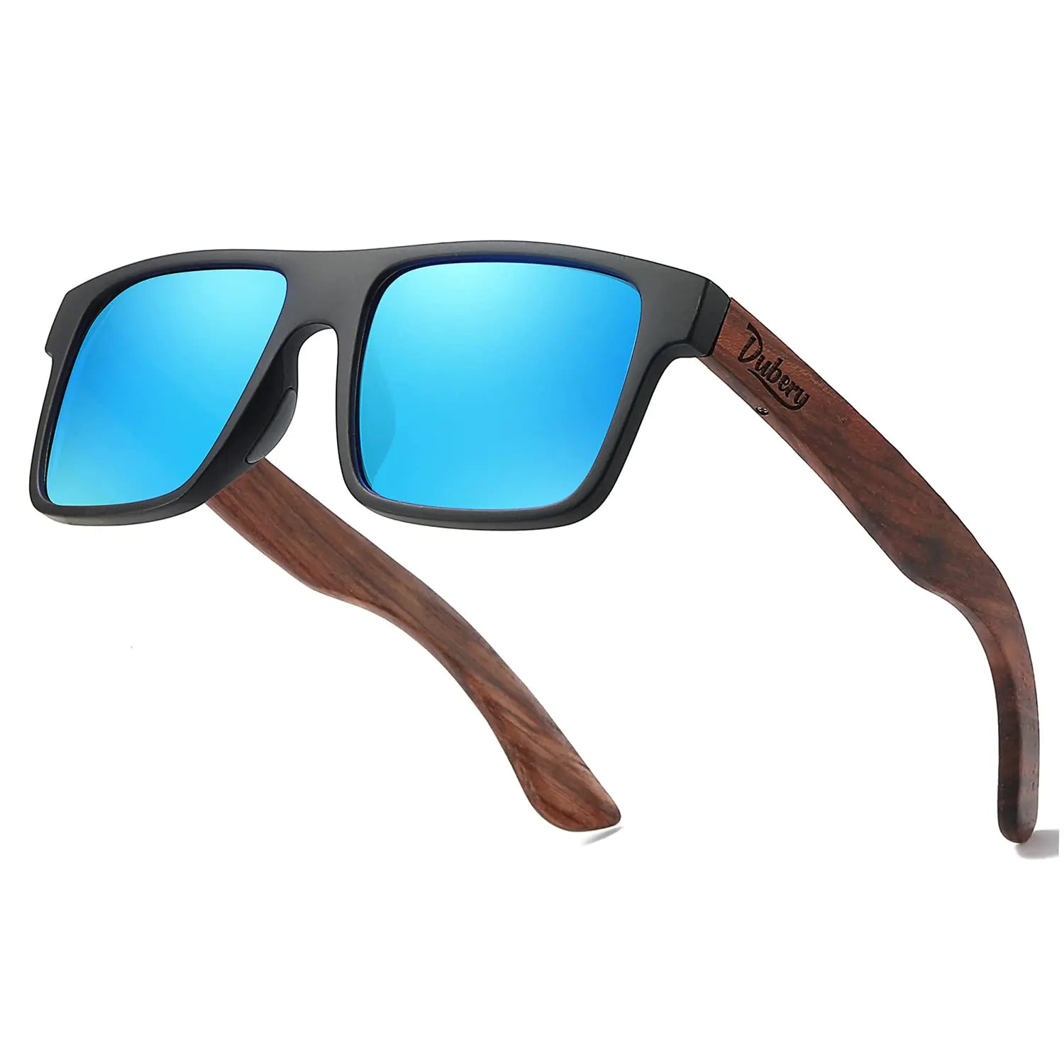 Dubery Wood Frame Square Polarized Sunglasses