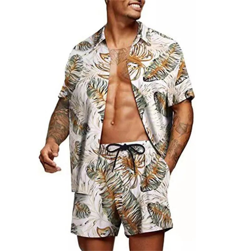 Floral Hawaiian Two-Piece Men’s Beach Shorts Set