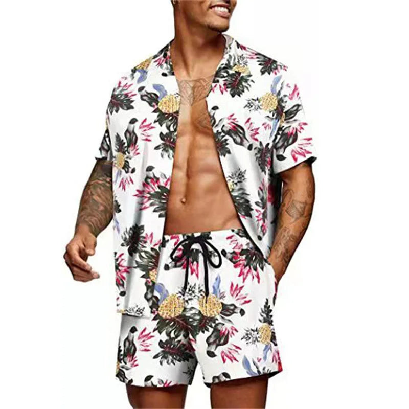 Floral Hawaiian Two-Piece Men’s Beach Shorts Set