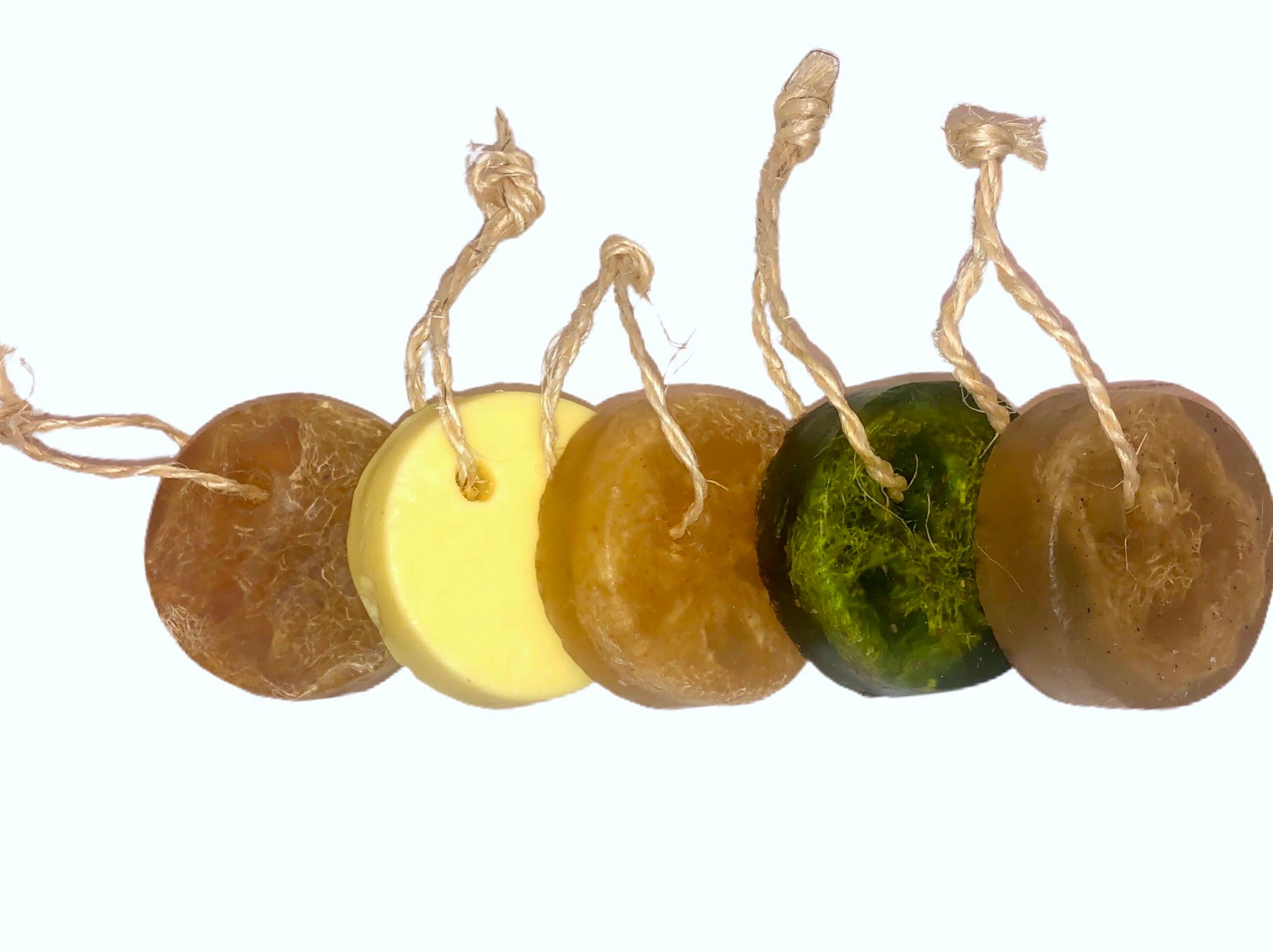 Artisanal Hanging Soap Collection with Loofah