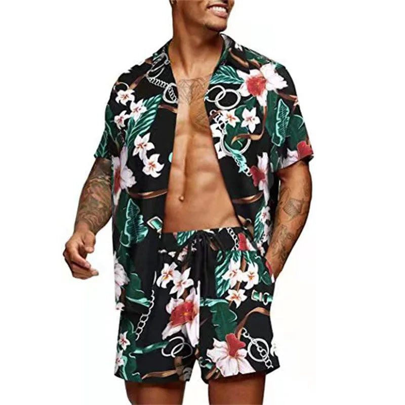 Floral Hawaiian Two-Piece Men’s Beach Shorts Set