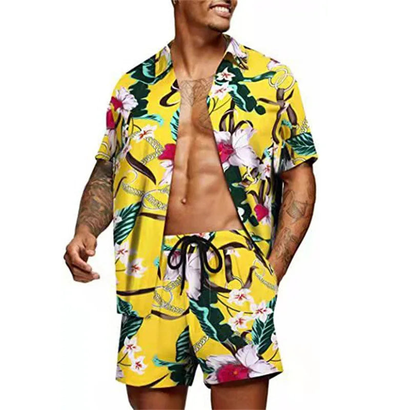 Floral Hawaiian Two-Piece Men’s Beach Shorts Set