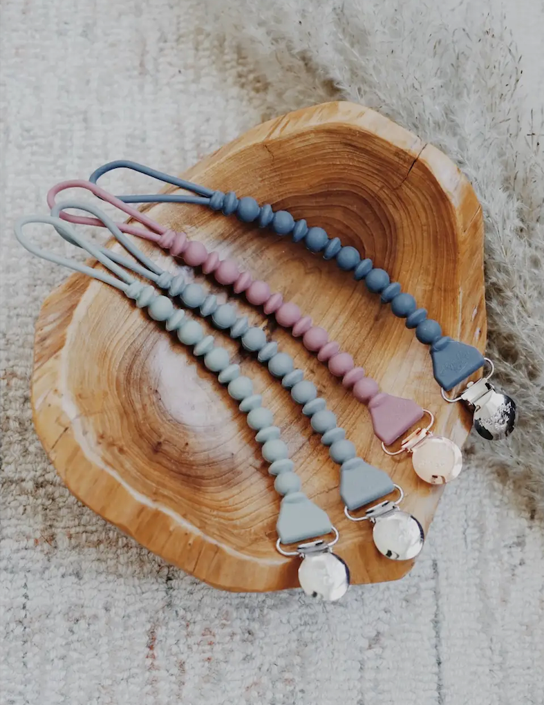 Rosewood Silicone One-Piece Pacifier Clip