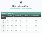 Skivvys Size Chart for garment measurements on a white background