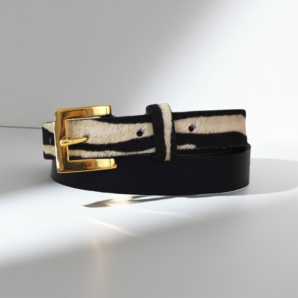 Sophia Genuine Leather & Cowhide Belt – Black