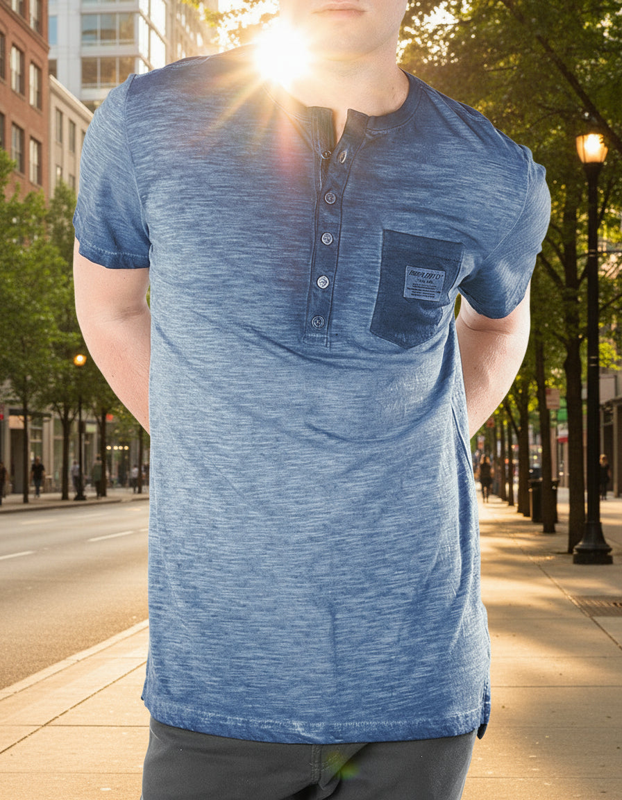 Sustainable garment-dyed slim fit henley shirt