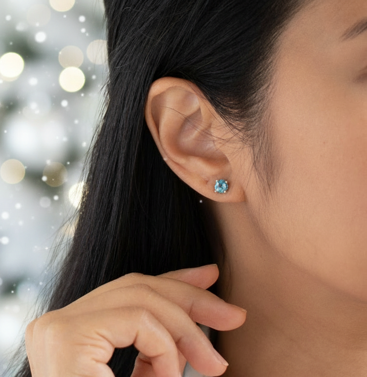 2.00 CTW Natural Swiss Blue Topaz Stud Earrings in 14K Yellow Gold