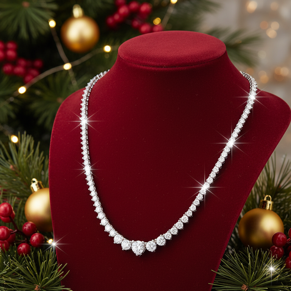 20 CT Created White Sapphire Graduated Tennis Necklace - G-H Color, SI Clarity