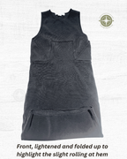 Front, lightened and folded up to highlight the slight rolling at hem