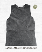 The top of the designer dress, lightened to better show the paneling details