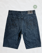 The FUBU Vintage Y2K Embroidered Pocket Dark Wash Denim Shorts