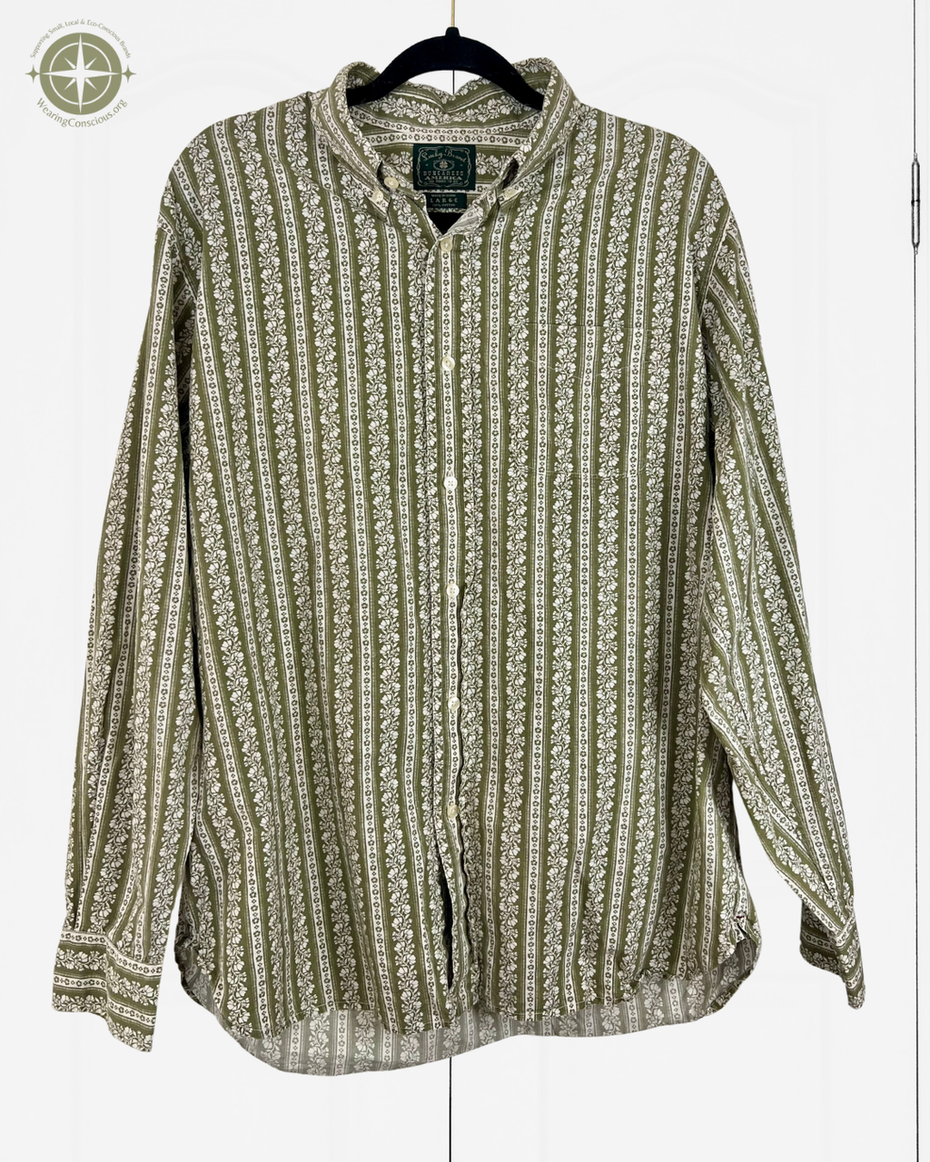 The LUCKY BRAND Men's Button-Down Green Floral Striped Shirt