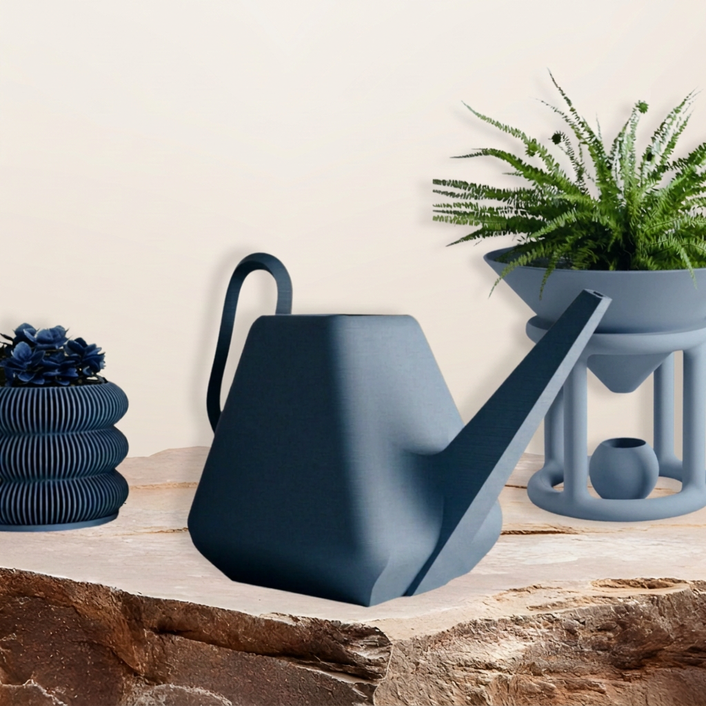 The Passage watering can, triple bubble planter, and odyssey funnel planter