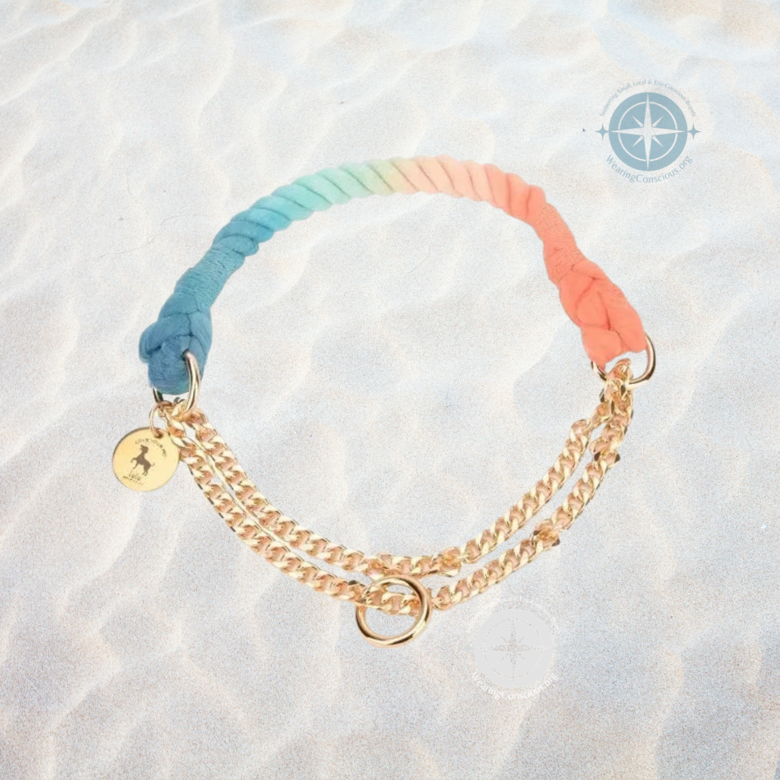 The SUNSET Cotton Rope Collar With Lightweight Gold Chain