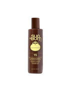A single bottle of Sun Bum sunscreen SPF 15, featuring a dark brown bottle with a matching cap and a yellow label, centered on a plain white background.