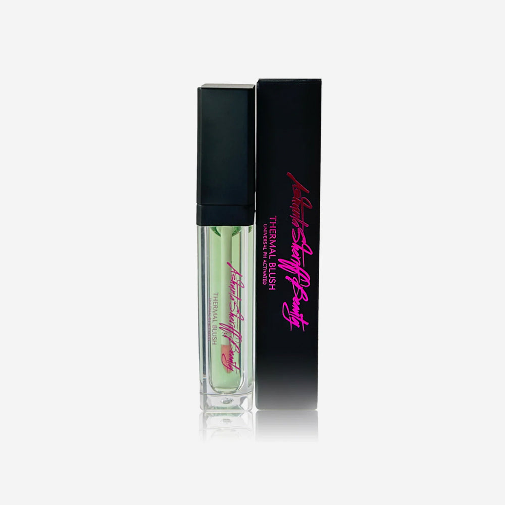 Makeup product with black packaging and red text on a white background