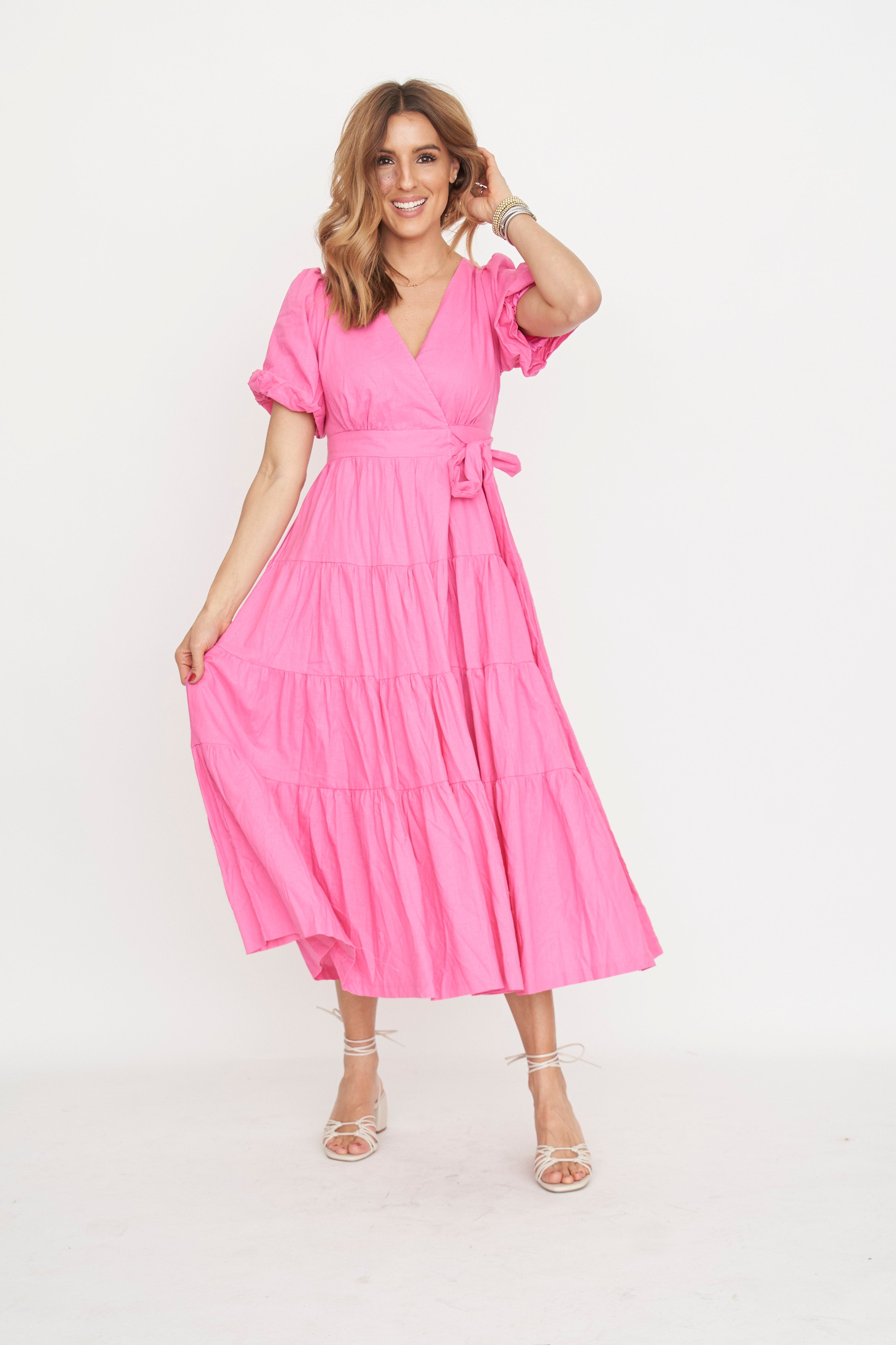 Tiered midi dress with functional side pockets