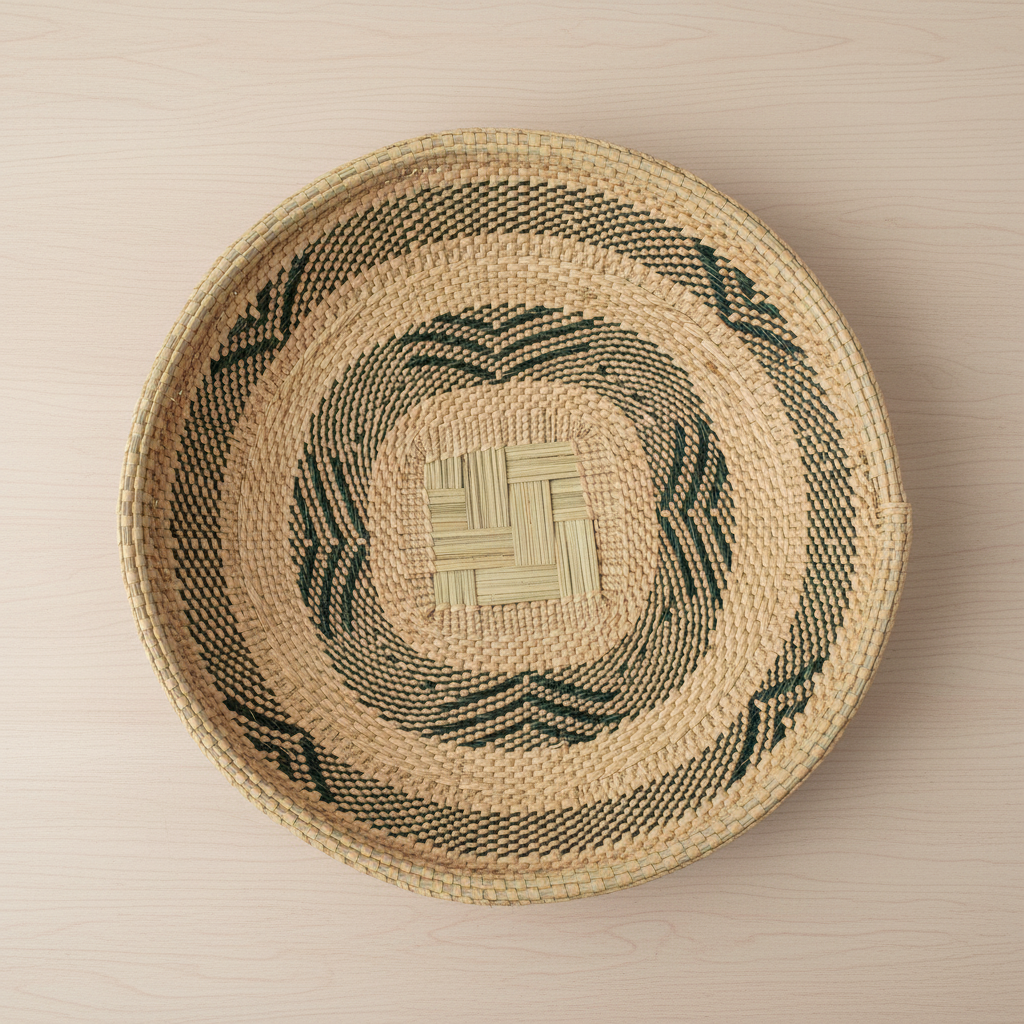 Tonga Pattern Basket with Recycled Plastic – Green